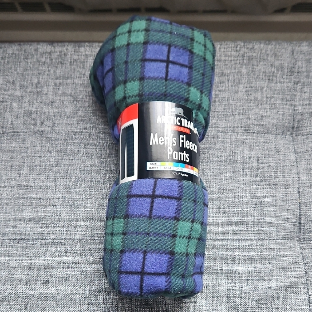 Men's Fleece Lounge Pants. Plaid Blue,Green
